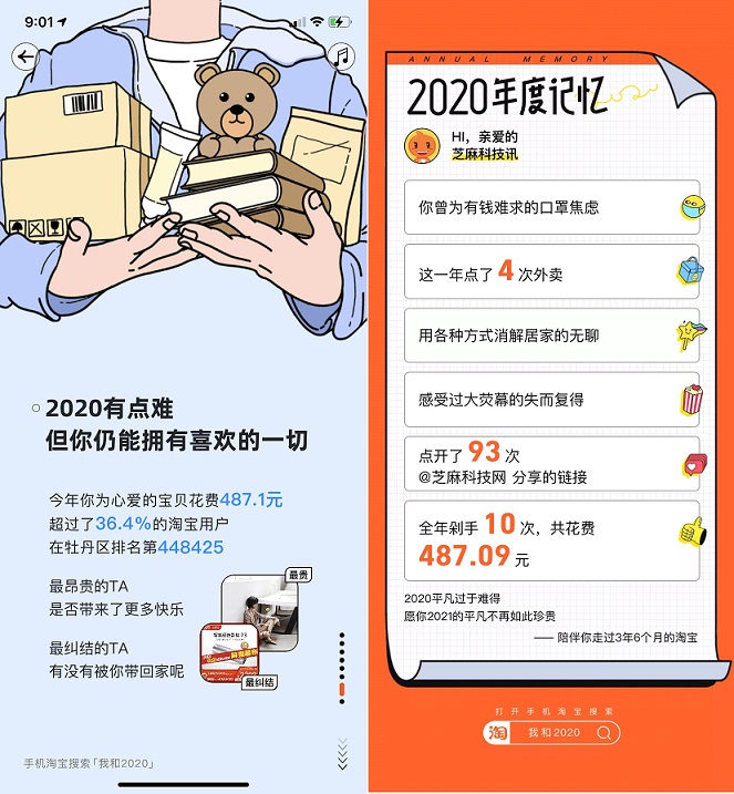 淘宝2020年度账单来了 你今年网购花了多少钱?
